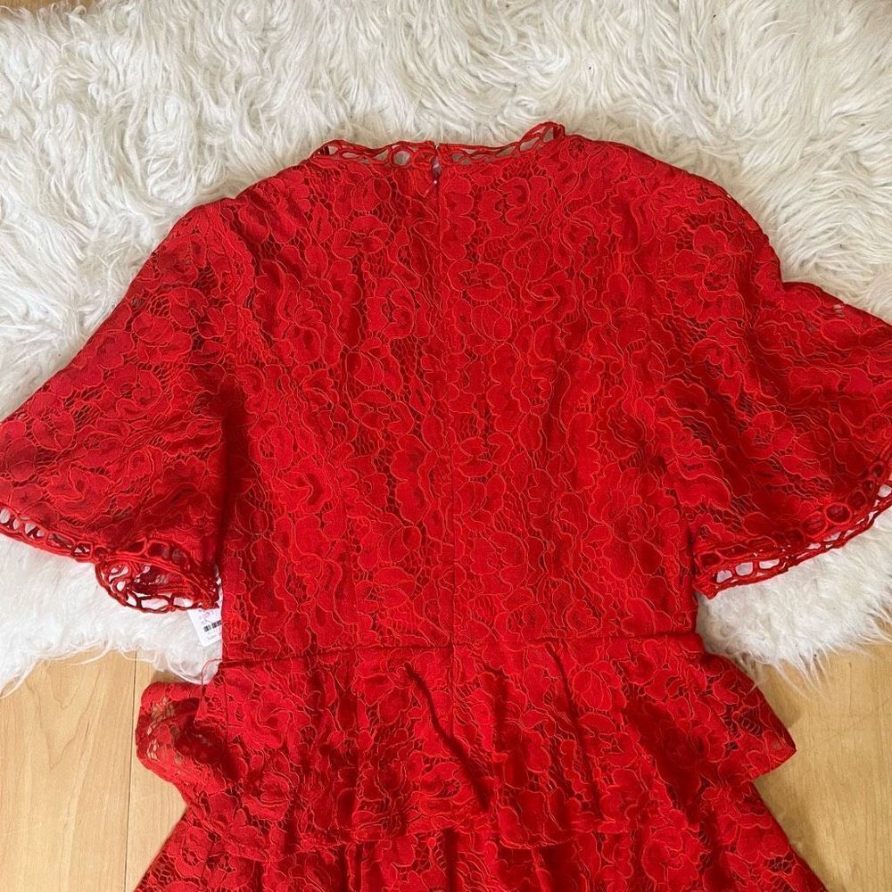 Chic Red Lace Ruffle Mini Dress - Picture 9 of 13